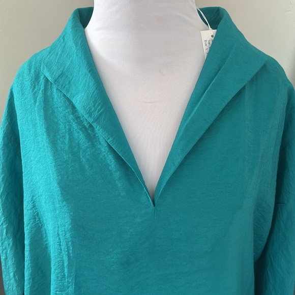 NWT Redwood Court teal blue split neck tunic bamboo silk Top Size L - Picture 7 of 8